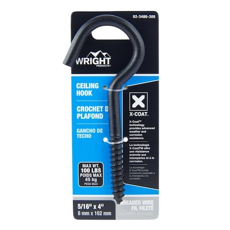Wright Wright Medium Matte Black Black Steel 4 in. L Ceiling Hook 100 lb 1 pk 02-3480-305